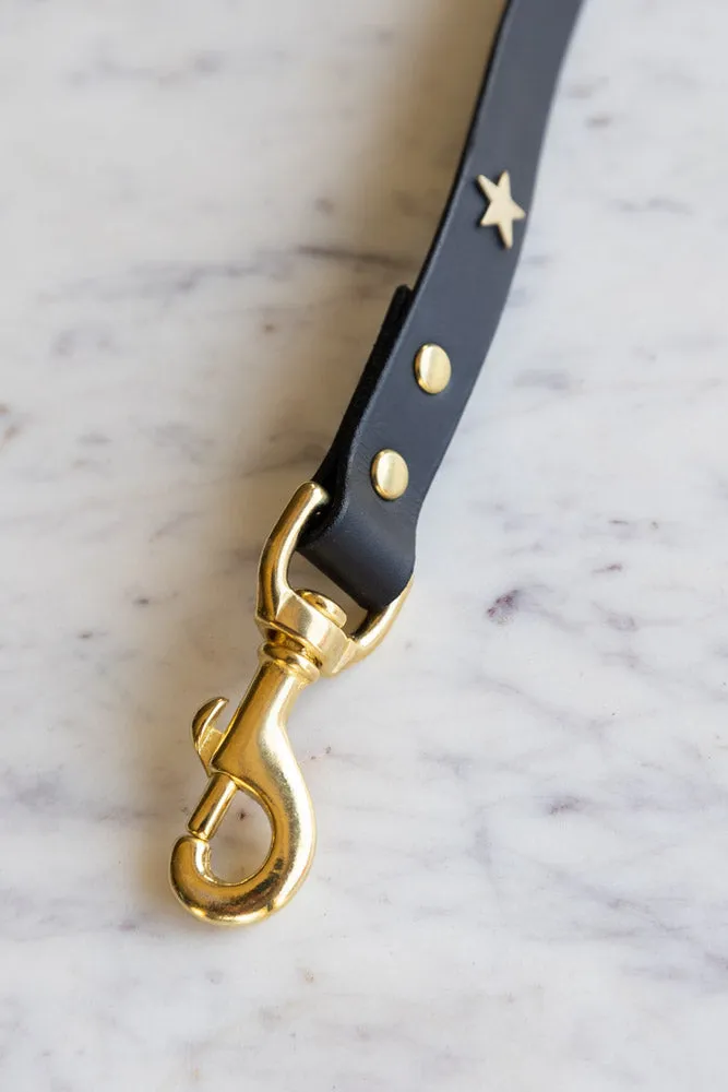 Black Leather Dog Lead With Stars