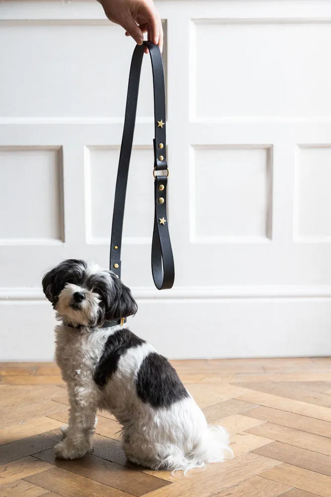 Black Leather Dog Lead With Stars