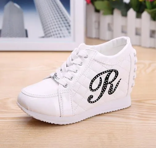 Black White Free Shipping Hidden Wedge Heels Fashion Women's Elevator Shoes Casual Shoes For Women wedge heel Rhinestone 2017