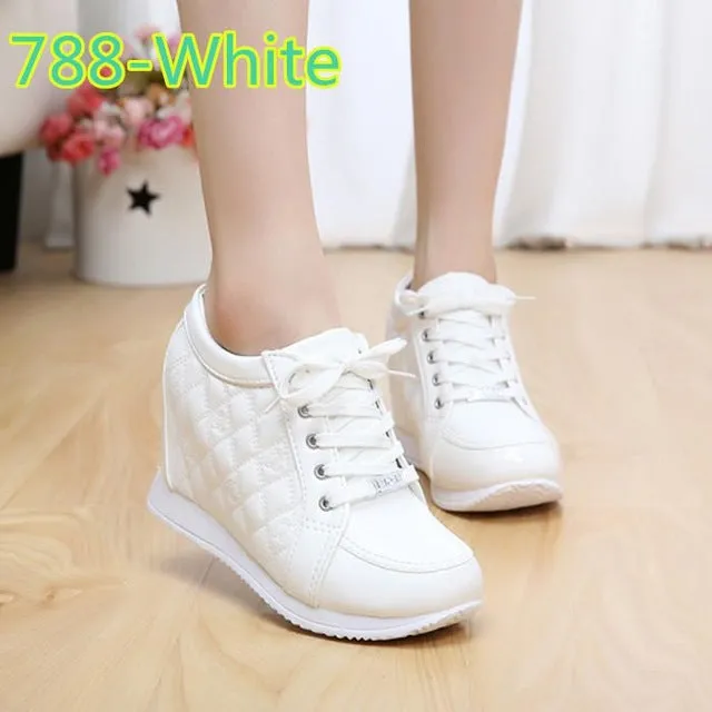 Black White Free Shipping Hidden Wedge Heels Fashion Women's Elevator Shoes Casual Shoes For Women wedge heel Rhinestone 2017