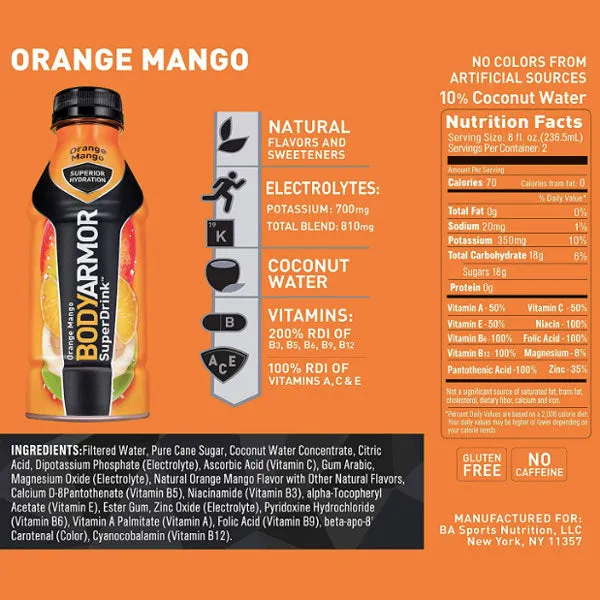 BodyArmor Sports Drink, Orange Mango, 12 Fl. oz. 8 Ct