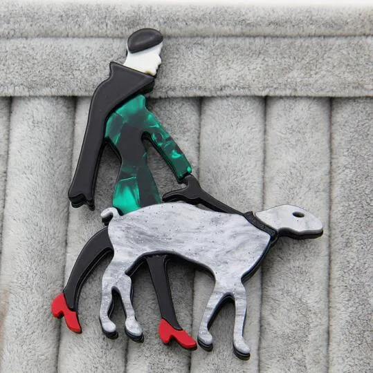 Borzoi- the Art Deco Acrylic Woman Walking Borzoi Dog Brooch