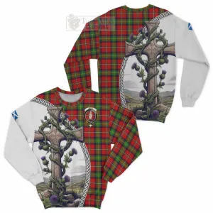 Boyd Tartan Sweatshirt with Family Crest and St. Andrew's Cross Accented by Thistle Vines