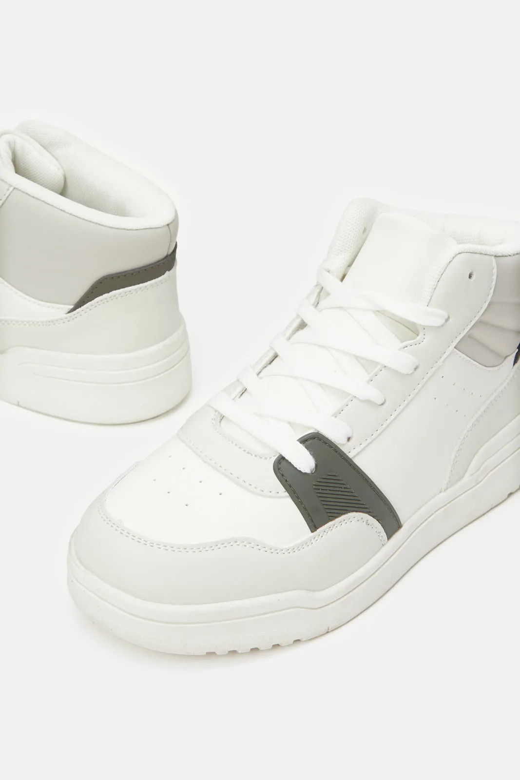 Boys White Material Block High Top Sneakers