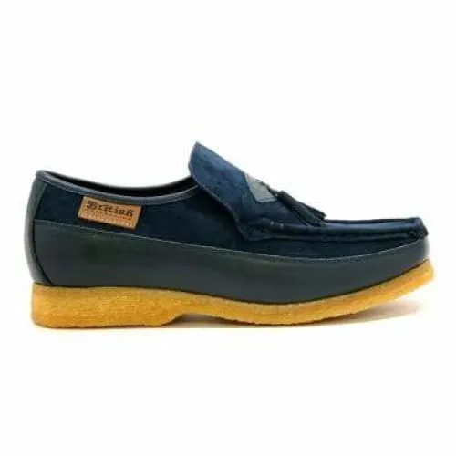 British Walkers King Men's Old School Navy Suede Slip On Shoes