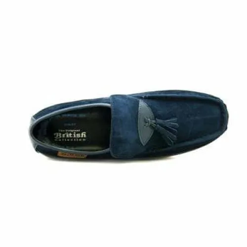 British Walkers King Men's Old School Navy Suede Slip On Shoes