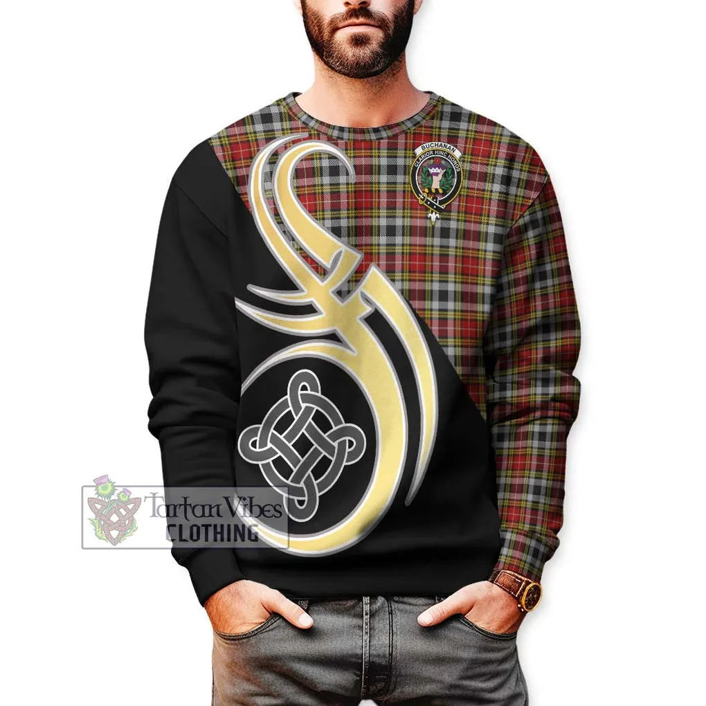 Buchanan Old Dress Tartan Sweatshirt with Family Crest and Celtic Symbol Style