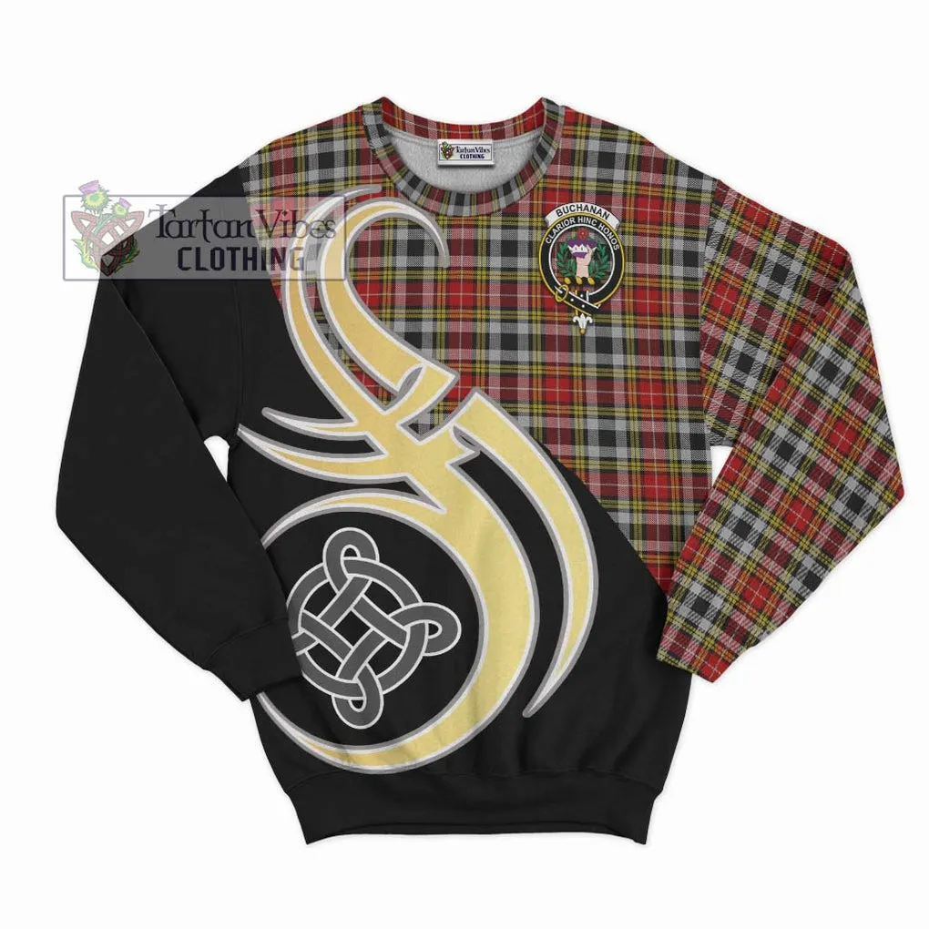 Buchanan Old Dress Tartan Sweatshirt with Family Crest and Celtic Symbol Style