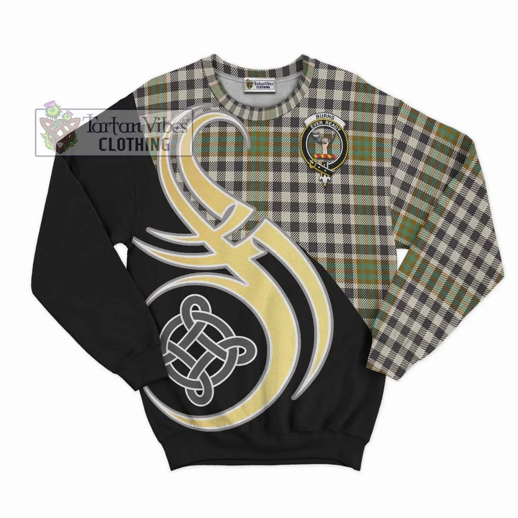 Burns Check Tartan Sweatshirt with Family Crest and Celtic Symbol Style