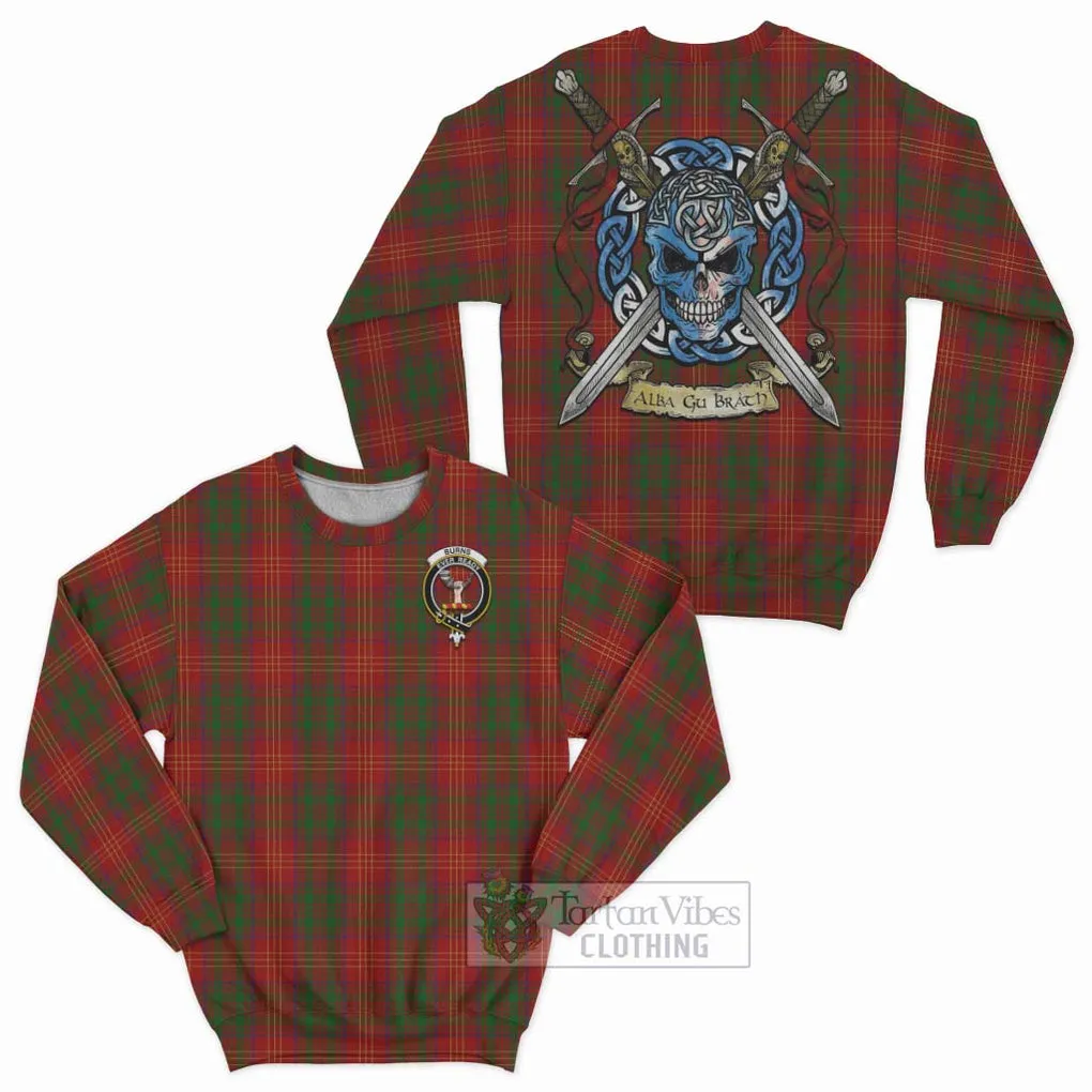 Burns Tartan Sweatshirt with Family Crest Celtic Skull Style