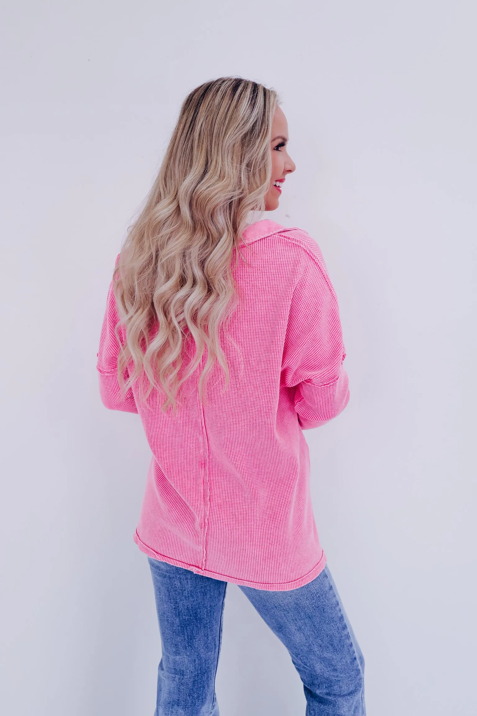 Casual Sophistication Waffle Knit Top - Pink