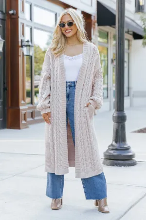 Chunky Cable Knit Duster Cardigan - Light Beige - FINAL SALE