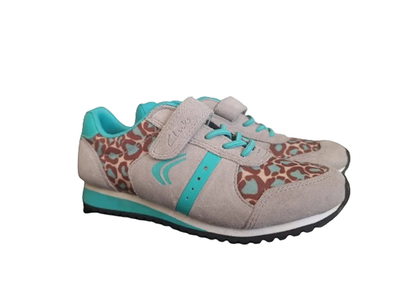 Clarks Tiger Print Grey with Green Girls Sneakers