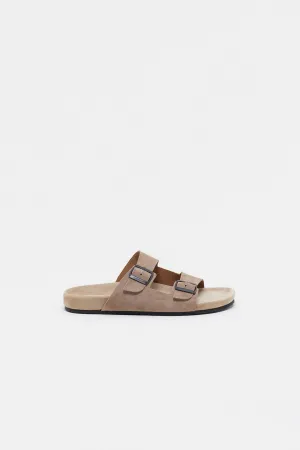 Closed Leather Loafer Sandals Beige