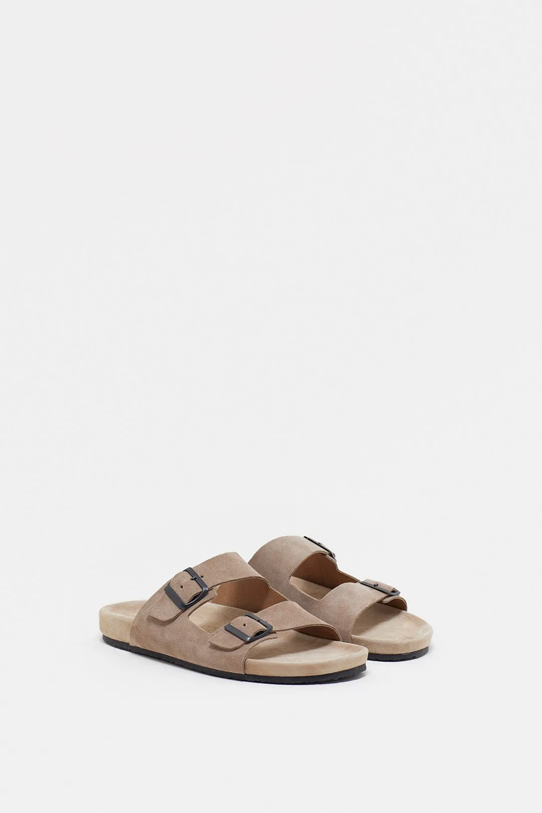 Closed Leather Loafer Sandals Beige