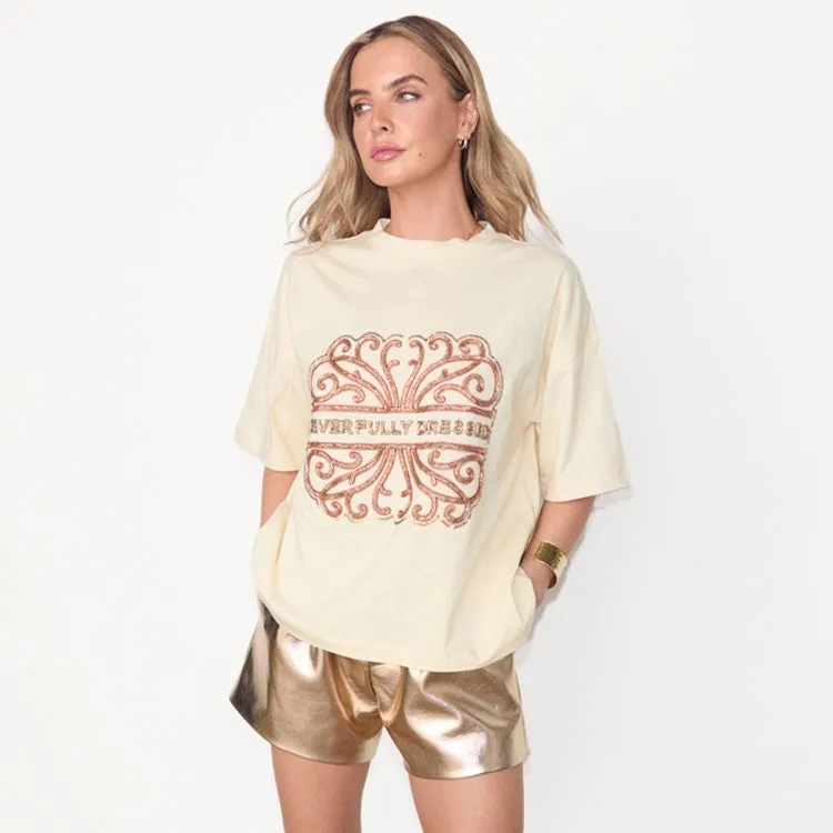 Cream Beaded Logo T-shirt