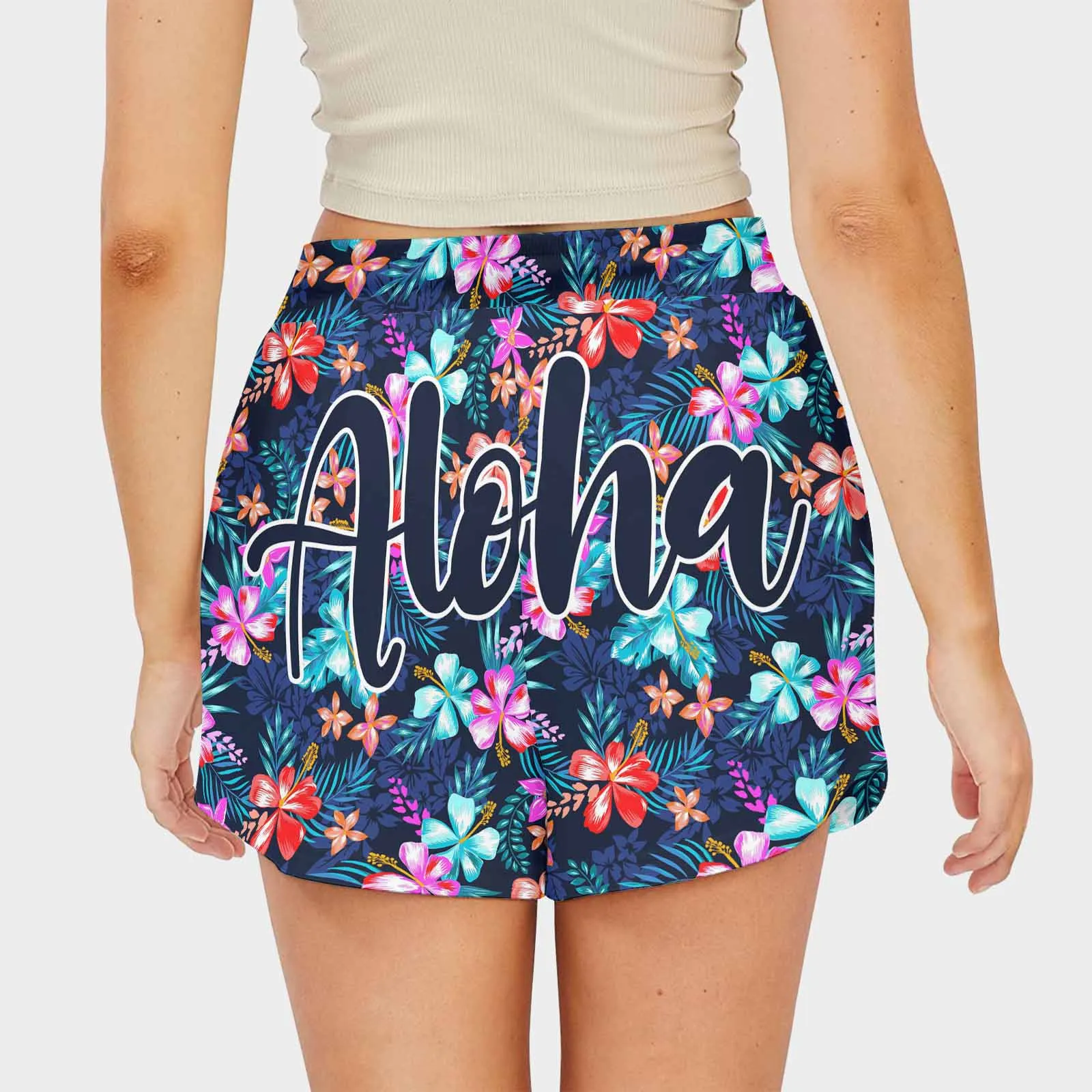 Custom Face Colorful Flowers Mid-Length Board Shorts Swim Trunks for Her Create Your Own Personalized Shorts