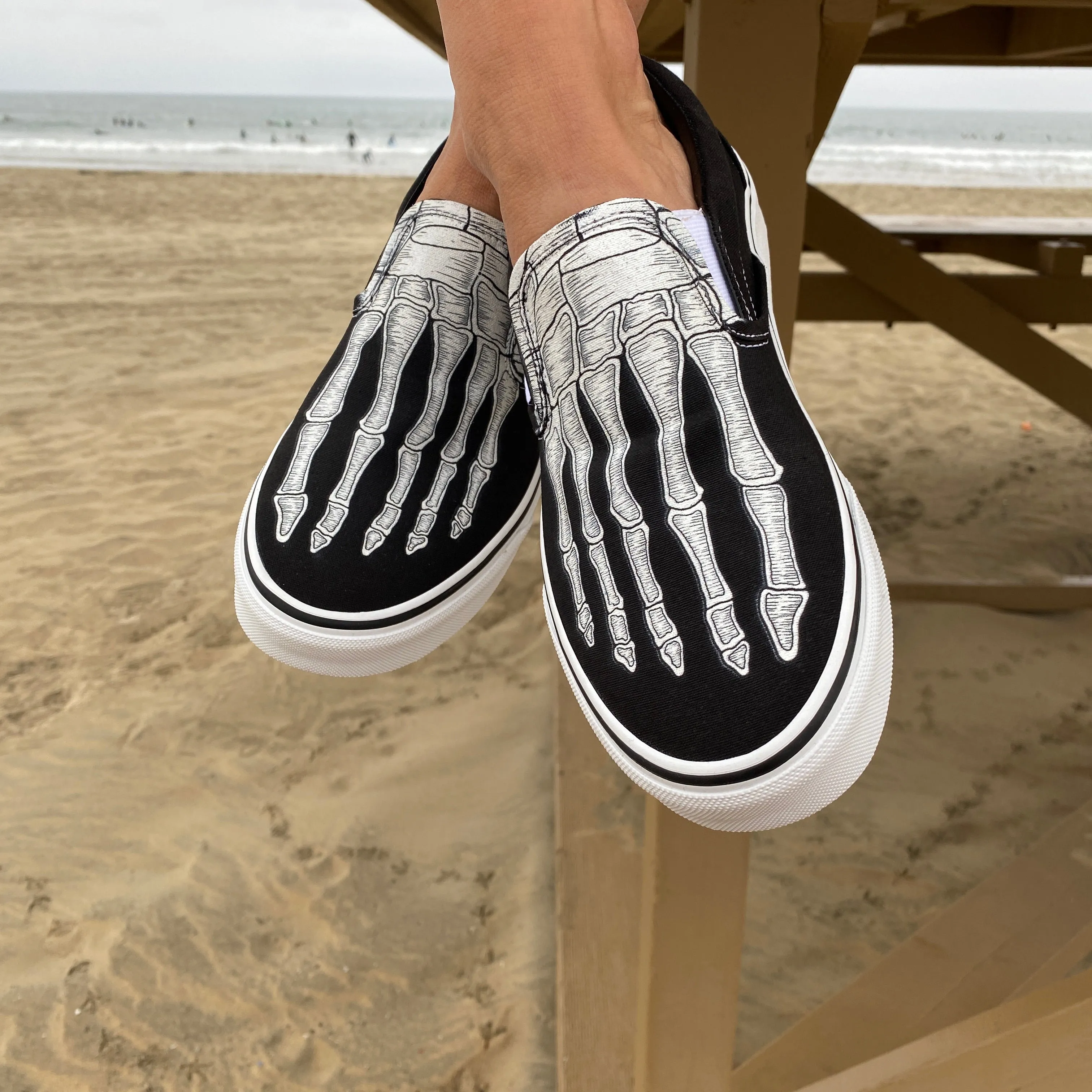 Custom Skeleton Feet X-Ray Slip Ons - Custom Vans Shoes