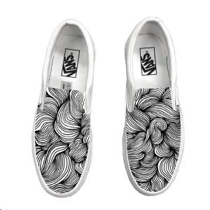 Custom Vans Shoe: Custom Design 11:55 White Slip-On Vans by Kelly Thomas