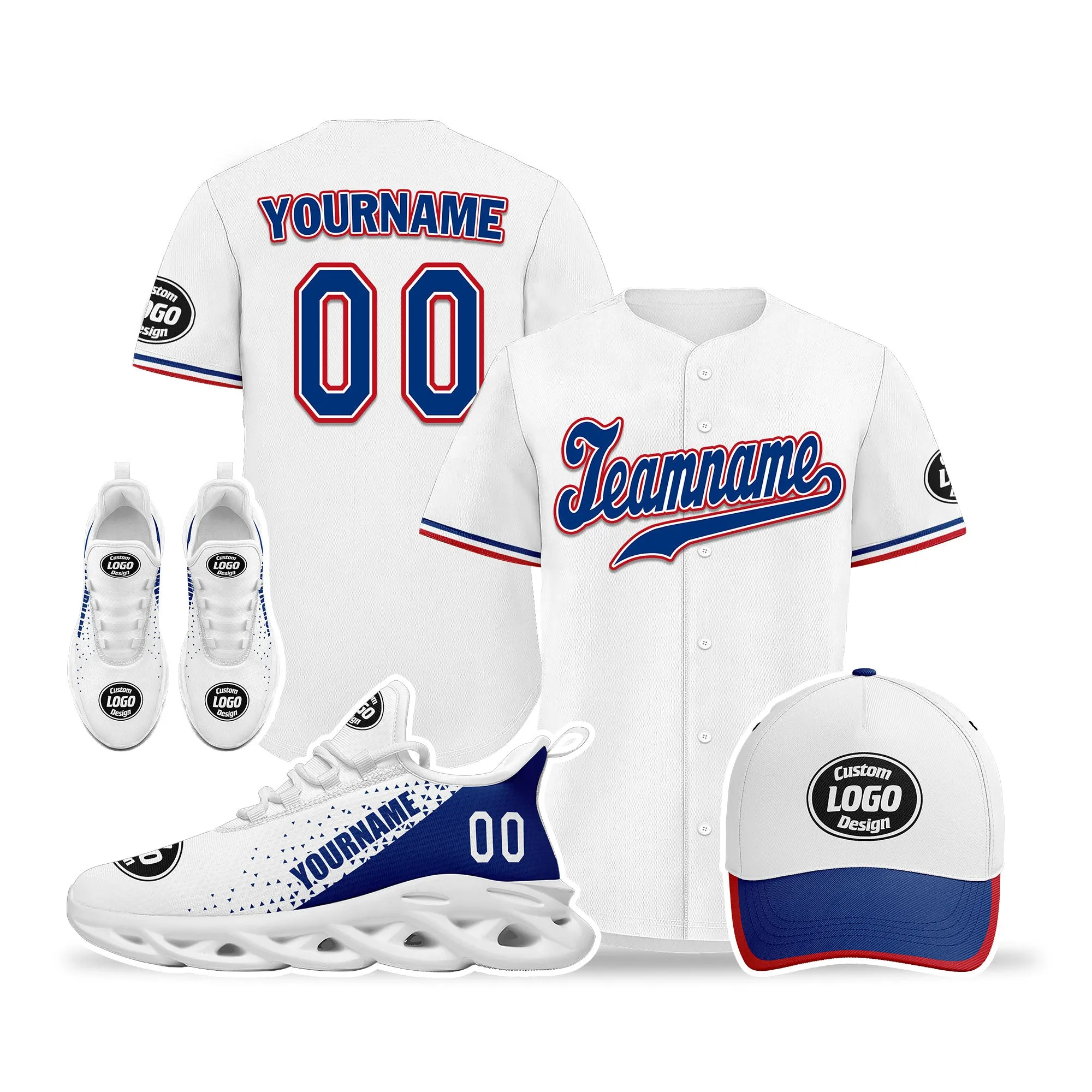 Custom White Blue Jersey MaxSoul Shoes and Hat Combo Offer Personalized ZH-D0b009b-a