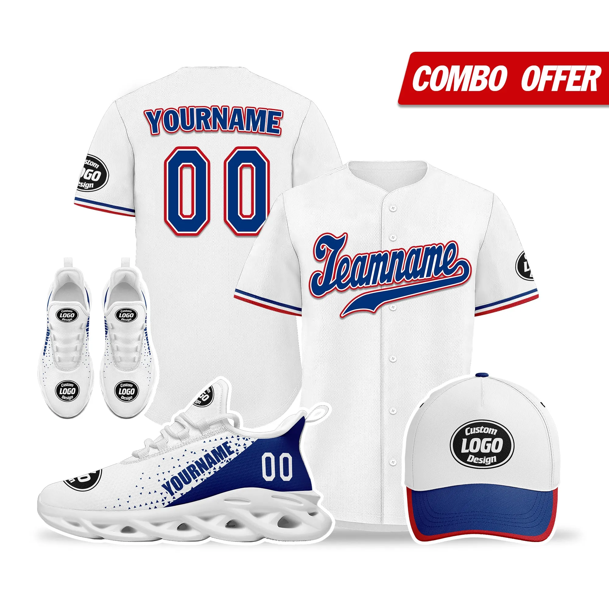 Custom White Blue Jersey MaxSoul Shoes and Hat Combo Offer Personalized ZH-D0b009b-a