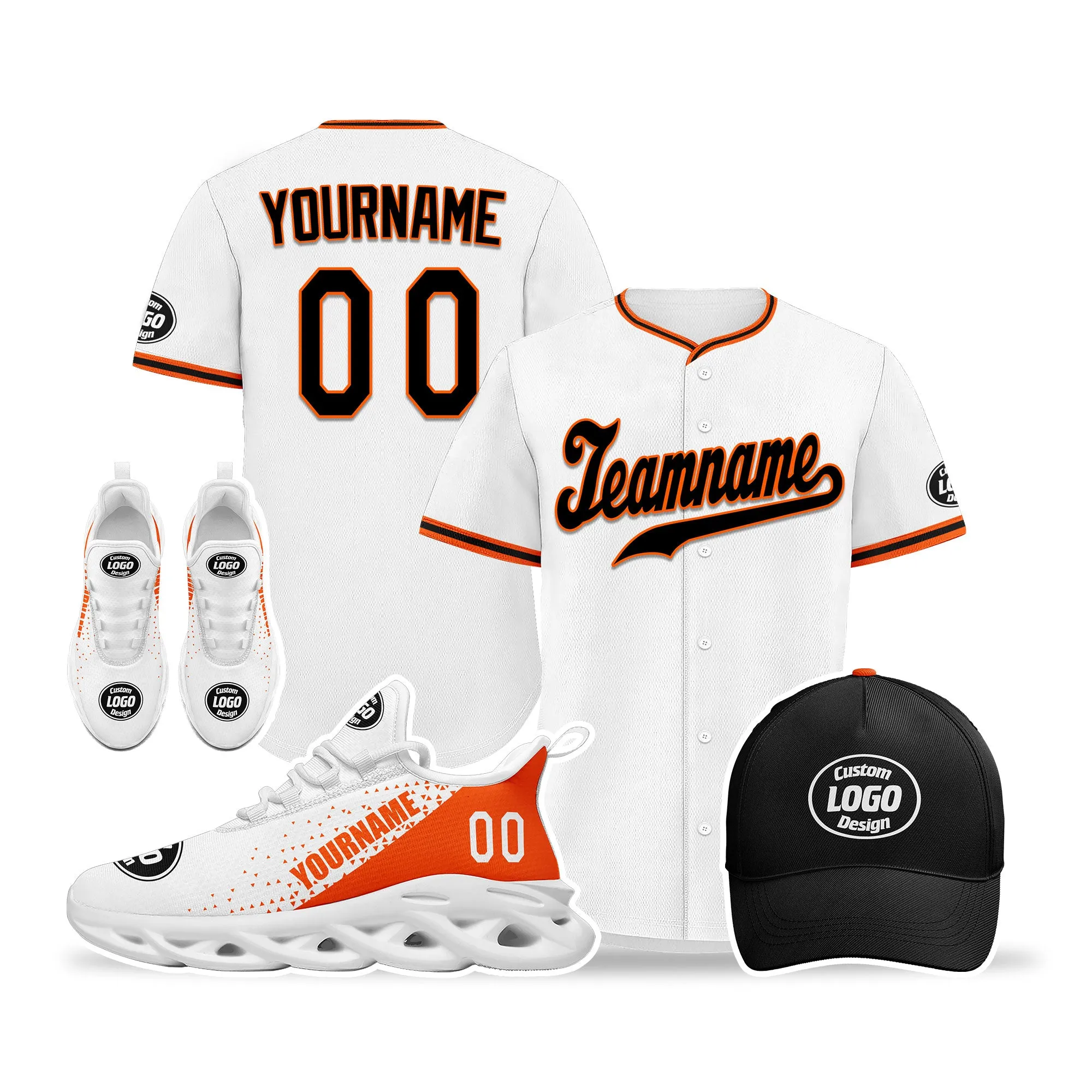 Custom White Orange Jersey MaxSoul Shoes and Hat Combo Offer Personalized ZH-D0b0087-a