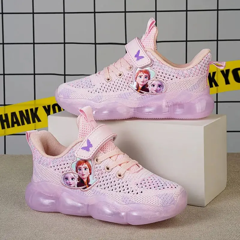 Disney Girls' Casual Shoes Mesh Breathable Running Shoes Sneakers Pink Purple Frozen Priness Elsa Shoes Size 26-37