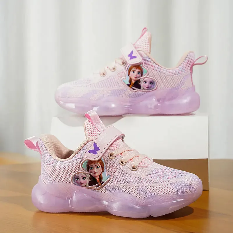 Disney Girls' Casual Shoes Mesh Breathable Running Shoes Sneakers Pink Purple Frozen Priness Elsa Shoes Size 26-37