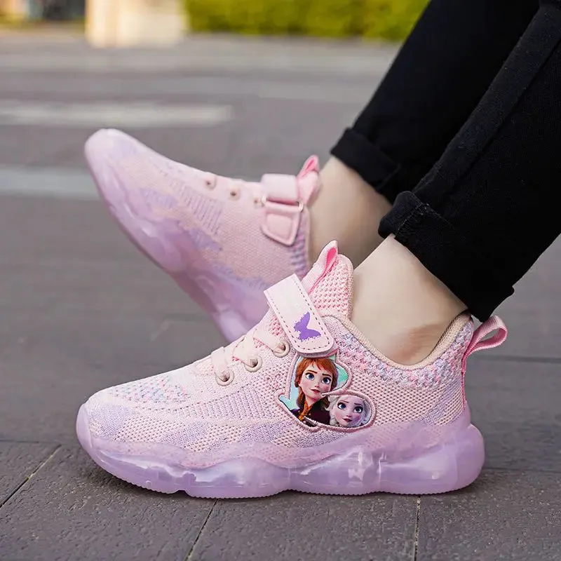 Disney Girls' Casual Shoes Mesh Breathable Running Shoes Sneakers Pink Purple Frozen Priness Elsa Shoes Size 26-37