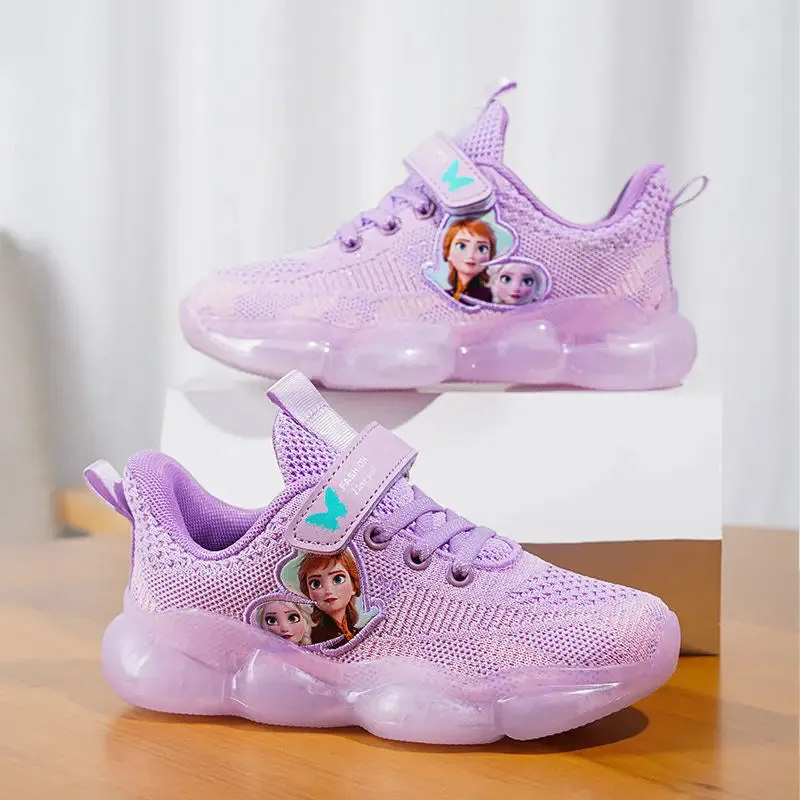 Disney Girls' Casual Shoes Mesh Breathable Running Shoes Sneakers Pink Purple Frozen Priness Elsa Shoes Size 26-37