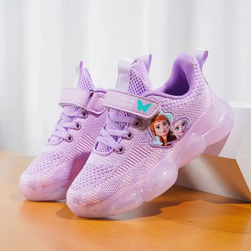 Disney Girls' Casual Shoes Mesh Breathable Running Shoes Sneakers Pink Purple Frozen Priness Elsa Shoes Size 26-37