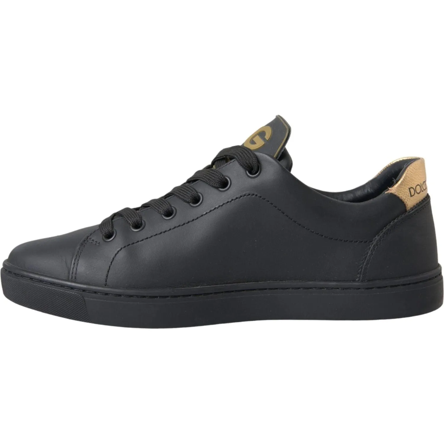 Dolce & Gabbana Black Leather Heart Embellished Sneakers Shoes