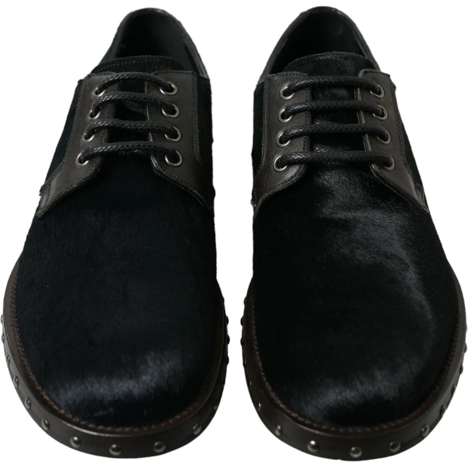 Dolce & Gabbana Elegant Black Calf Fur Derby Shoes