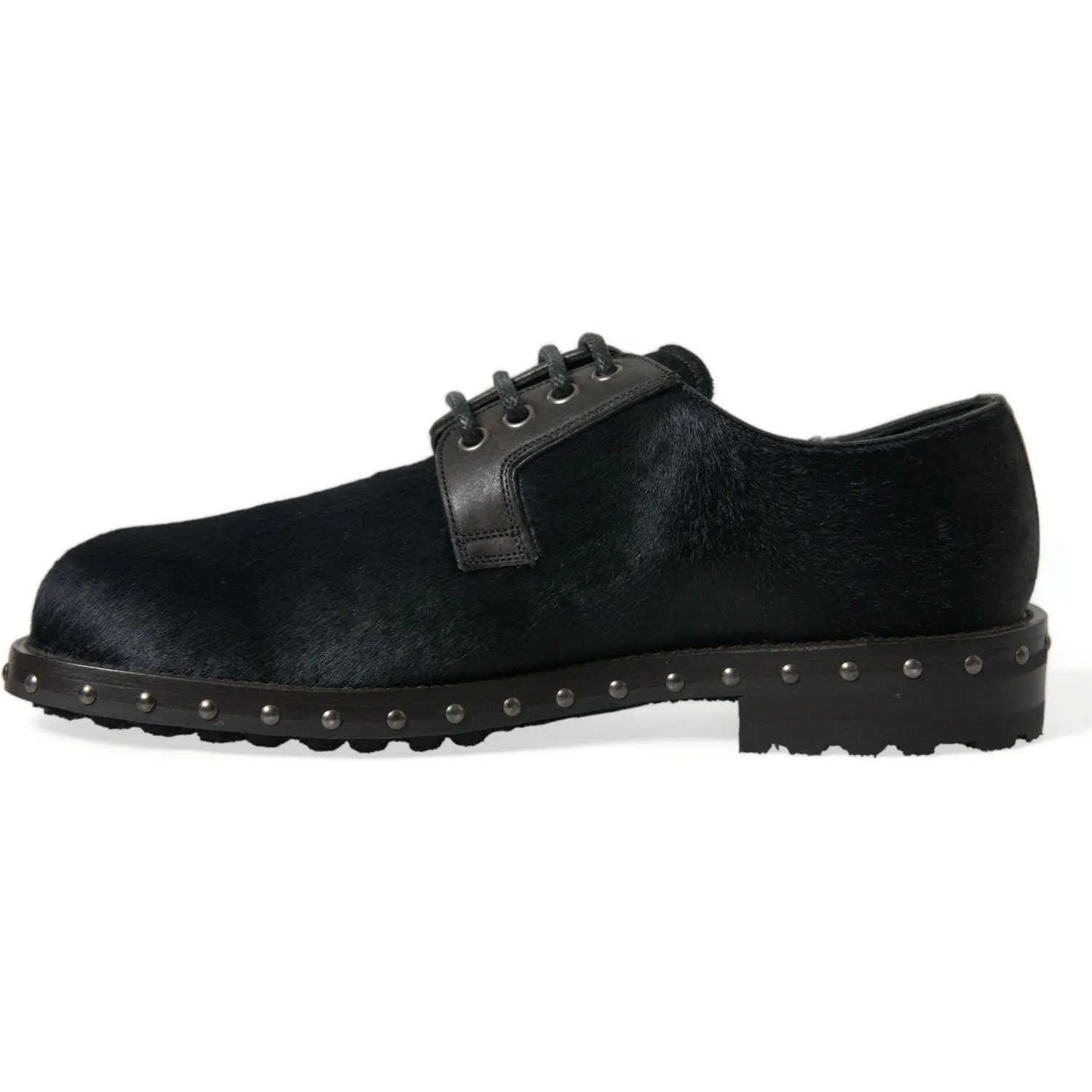 Dolce & Gabbana Elegant Black Calf Fur Derby Shoes