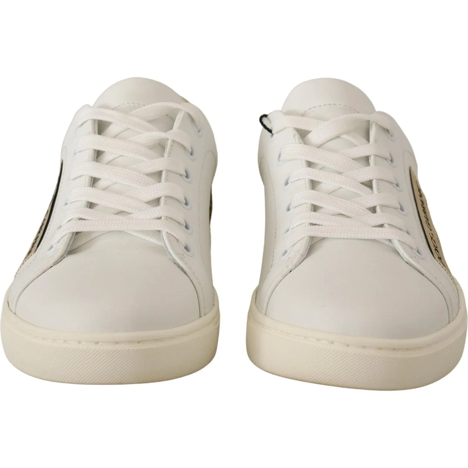 Dolce & Gabbana Elegant White Leather Sneakers with Gold Accents