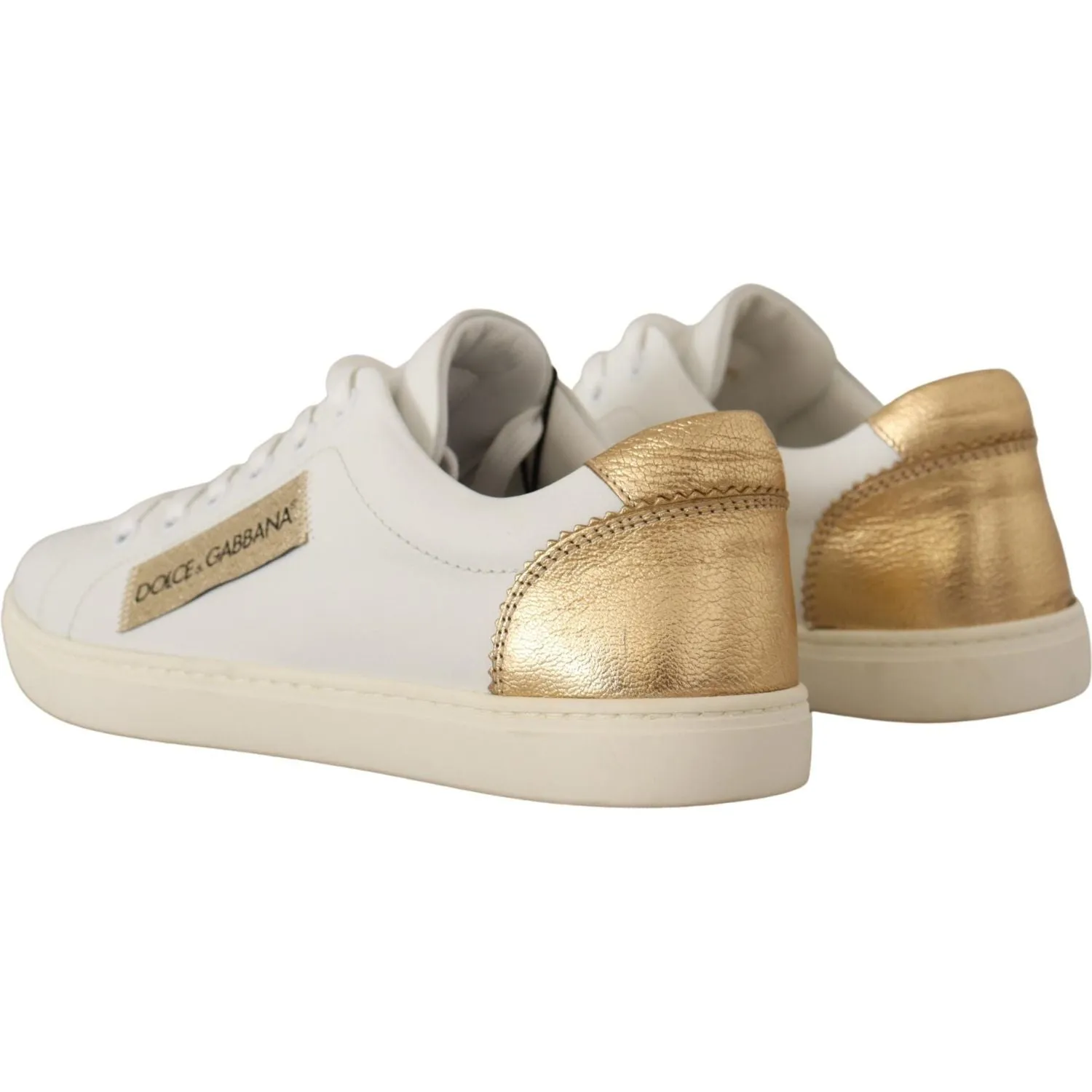 Dolce & Gabbana Elegant White Leather Sneakers with Gold Accents