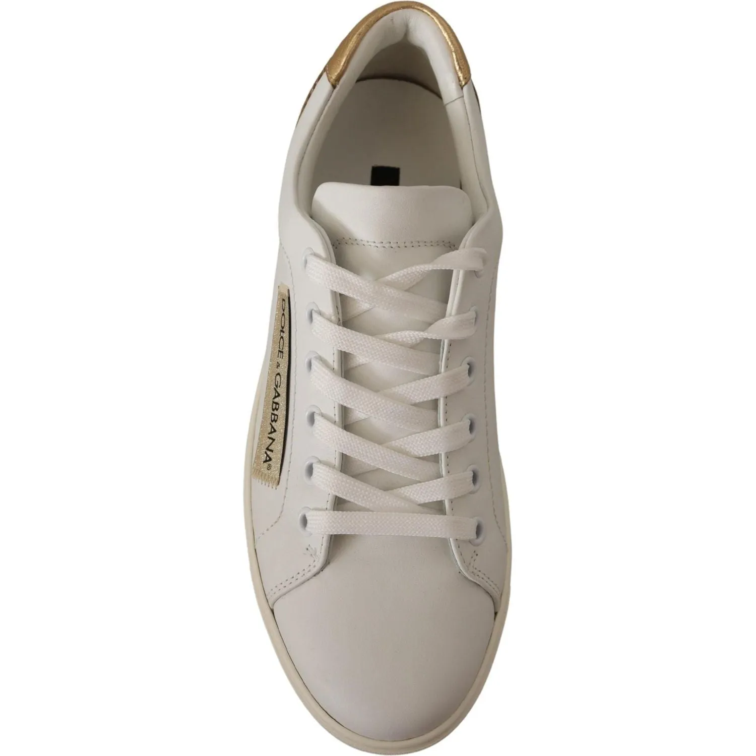 Dolce & Gabbana Elegant White Leather Sneakers with Gold Accents