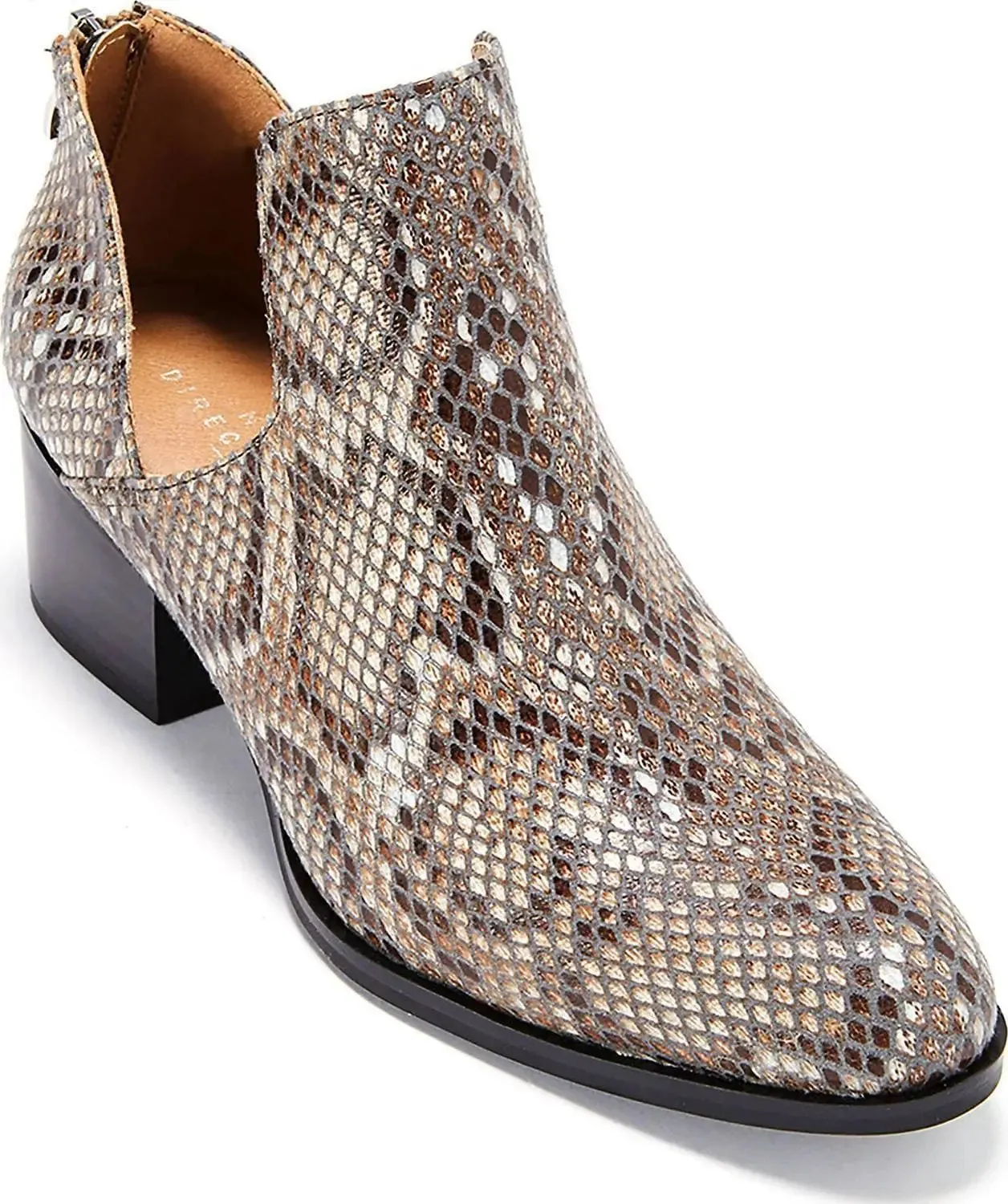 Elegant Beige Snakeskin Fredricka Booties for Women with Stylish Low Heel (Size 7.5)