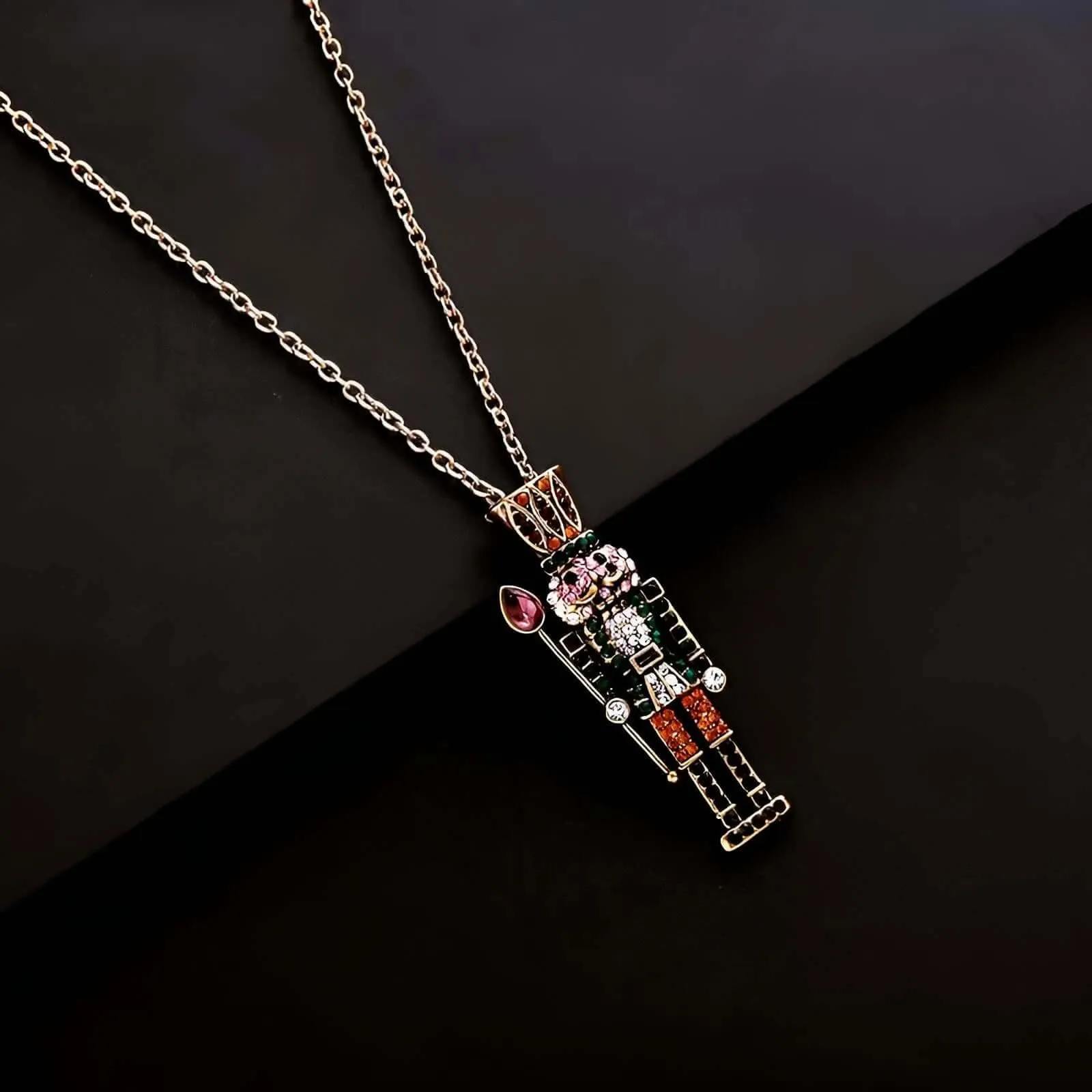 Exquisite Colorful Crystals Nutcracker Ballet Pendant Necklace