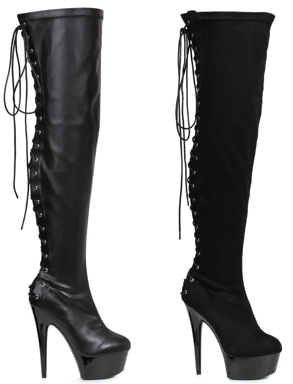 Fare-609 Lace-Up Back Thigh High Platform Boots