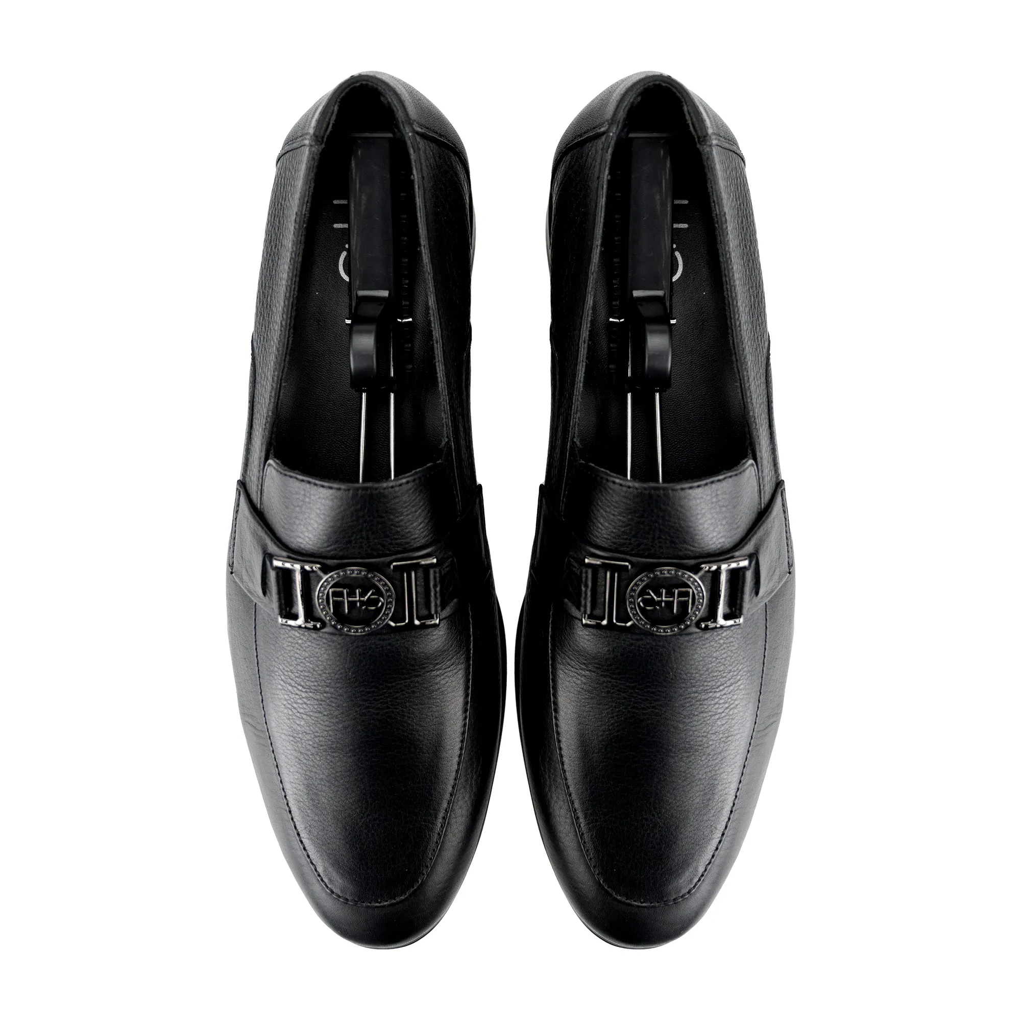 FHS Gun Metal Buckled Loafers-Black