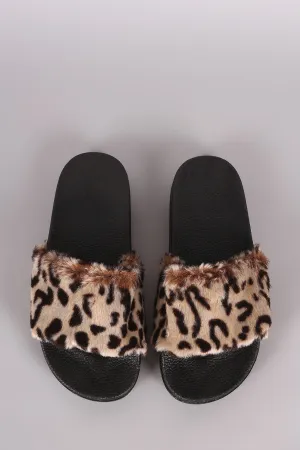 Fluffy Leopard Faux Fur Slide Sandal