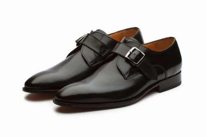 Handmade Black Monk Strap Leather Shoe