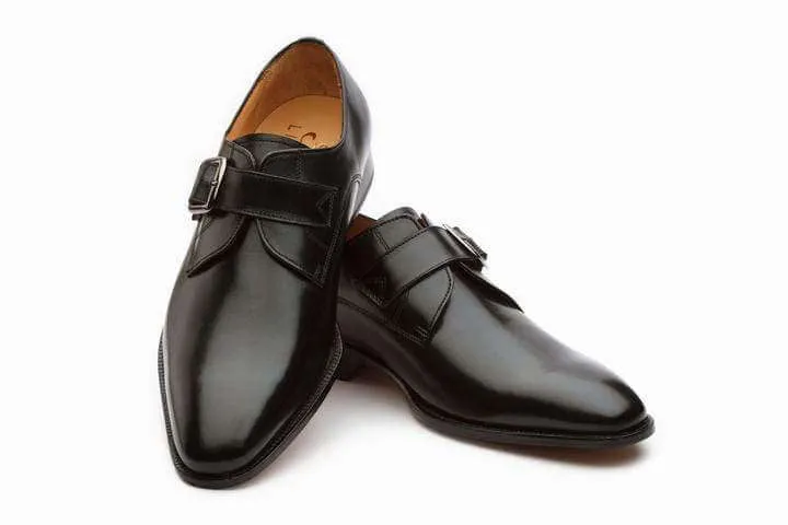 Handmade Black Monk Strap Leather Shoe