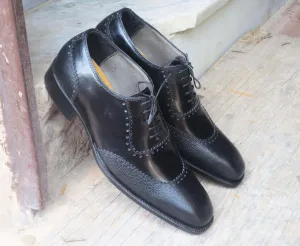 Handmade Men's Pebbled Leather Black Round Toe Shoes