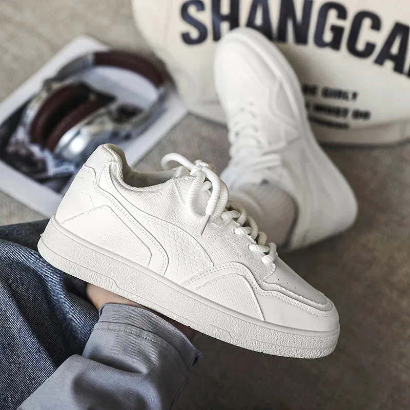 Hnzxzm Classic Men's White Sneakers Comfortable Low-cut Man Sneakers Flat Lace-up Skateboarding Shoes Men Casual Trainers Basket