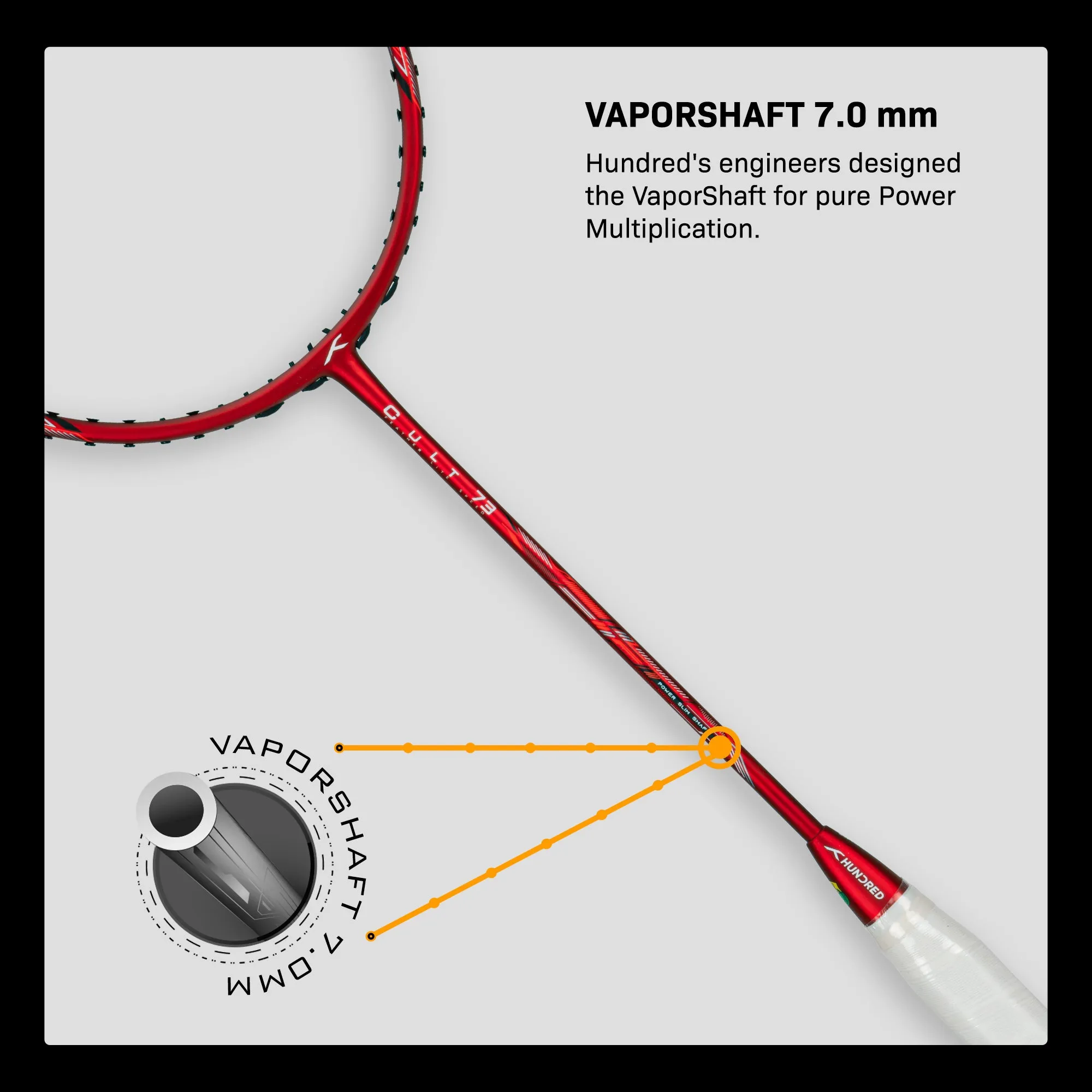 Hundred CULT 73 Unstrung Badminton Racquet (Red)