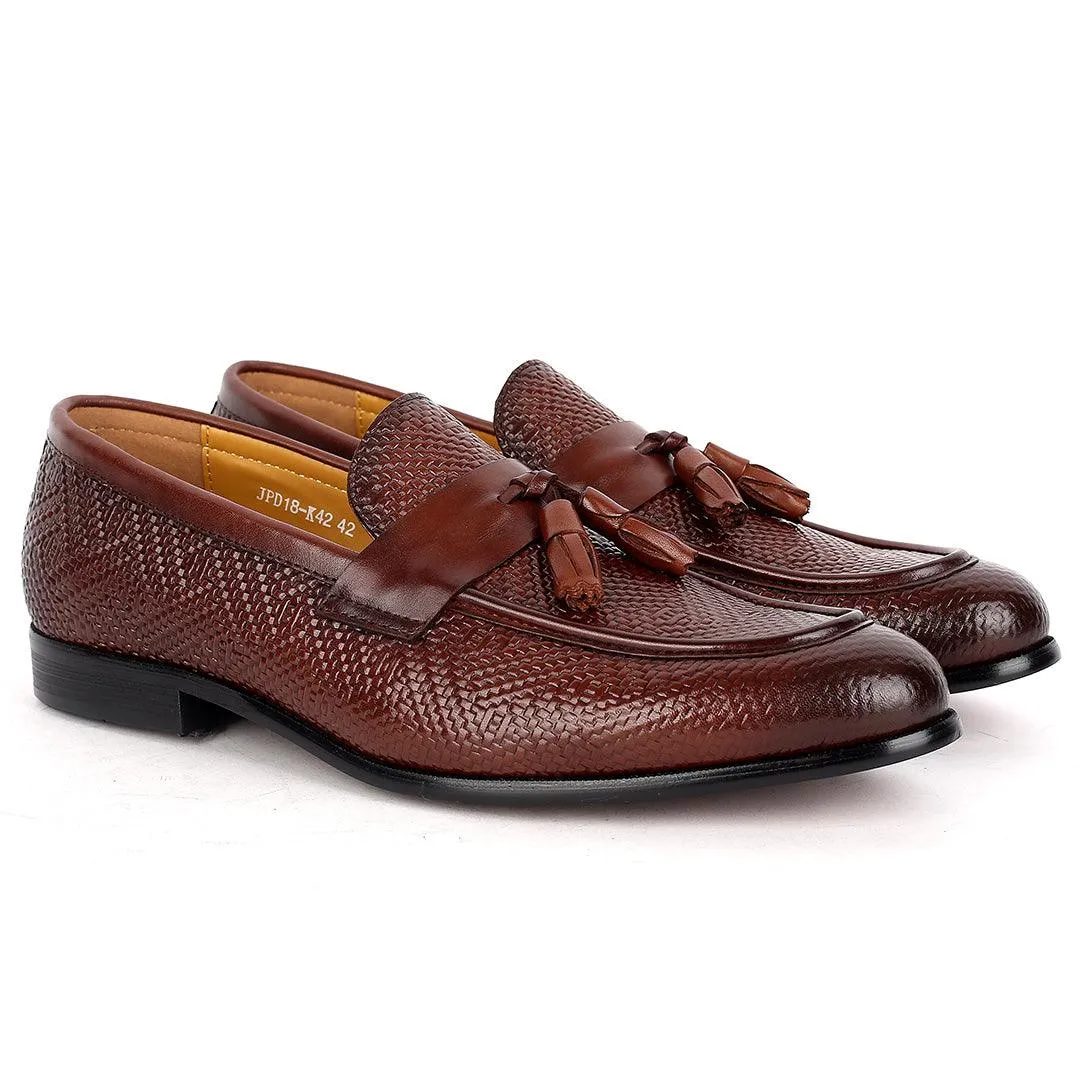 J.M Weston Classic Brown Woven Leather Textile Designed Shoe