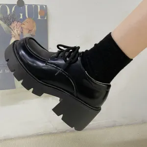 Joskaa Back To School Uniform Shoes Small Leather Shoes Female British Girl Japanese Wild Black Retro Mary Jane Shoes Lolita Platform Shoes Low Hee