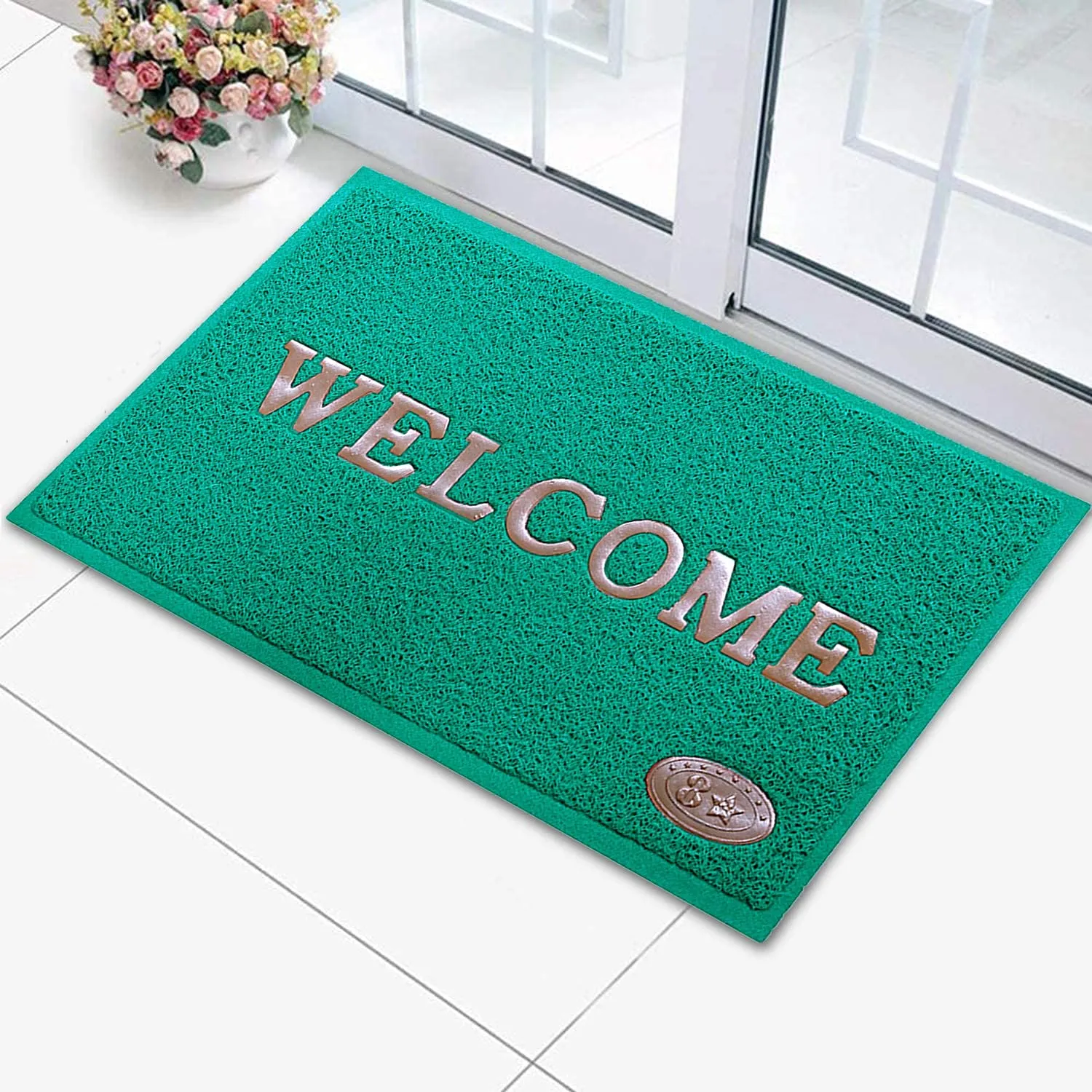 Kuber Industries Rubber Anti Slip Welcome Door Mat for Home Entrance, Office, Shop (Green)-Pack of 3-KUBMART15372